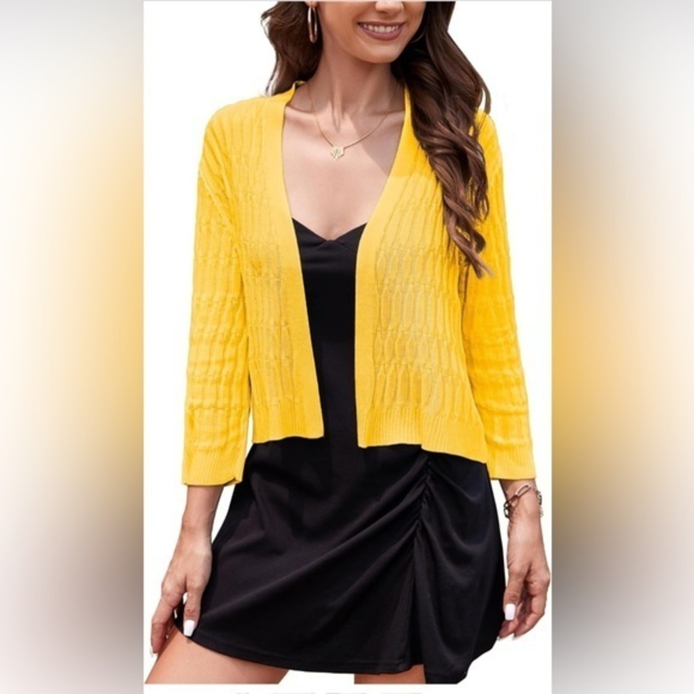 Satuun Women's 3/4 Sleeve Crochet Knit Shrugs Lightweight Open Front Cropped M